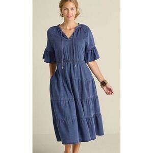 NWT Soft Surroundings Jessanne  Tencel Dress Tiered Boho Coastal Denim PXS